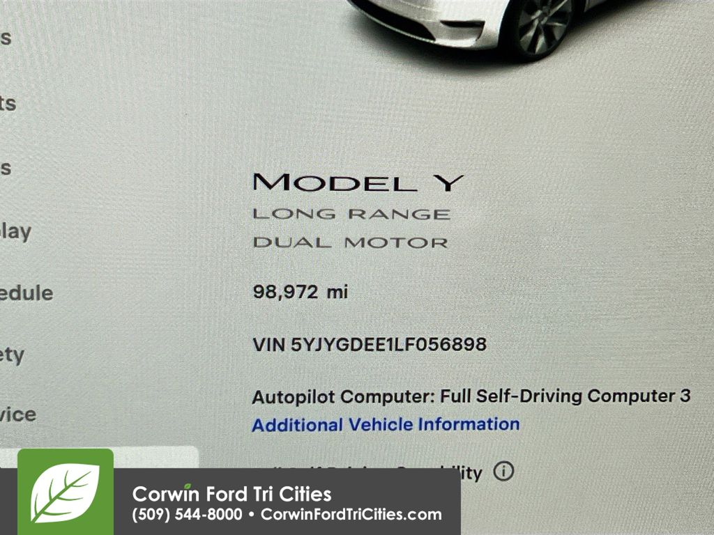 Used 2020 Tesla Model Y Long Range with VIN 5YJYGDEE1LF056898 for sale in Pasco, WA