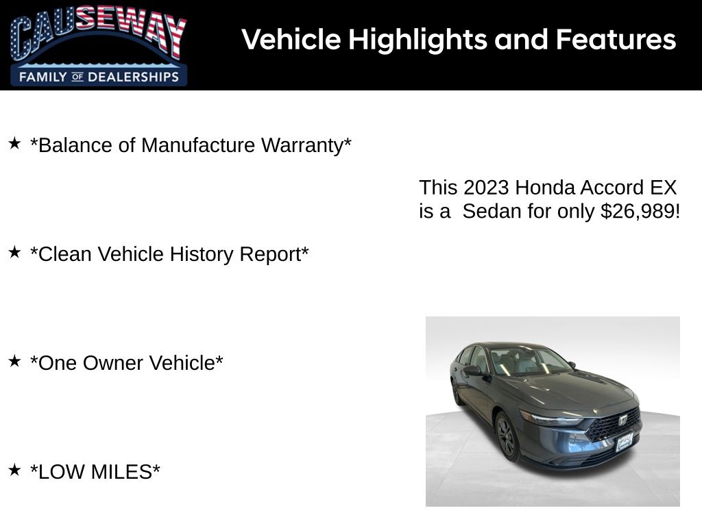 Used 2023 Honda Accord EX with VIN 1HGCY1F39PA050804 for sale in Kansas City