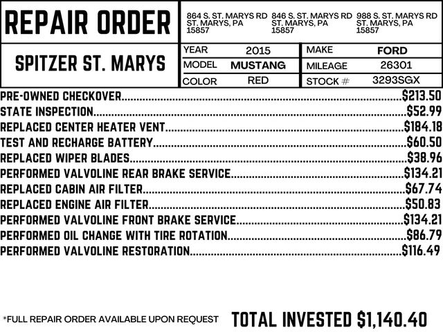 Used 2015 Ford Mustang V6 with VIN 1FA6P8AM3F5424358 for sale in Saint Marys, PA