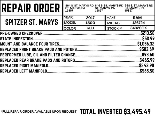 Used 2017 RAM Ram 1500 Pickup Big Horn with VIN 1C6RR7LT4HS602323 for sale in Saint Marys, PA