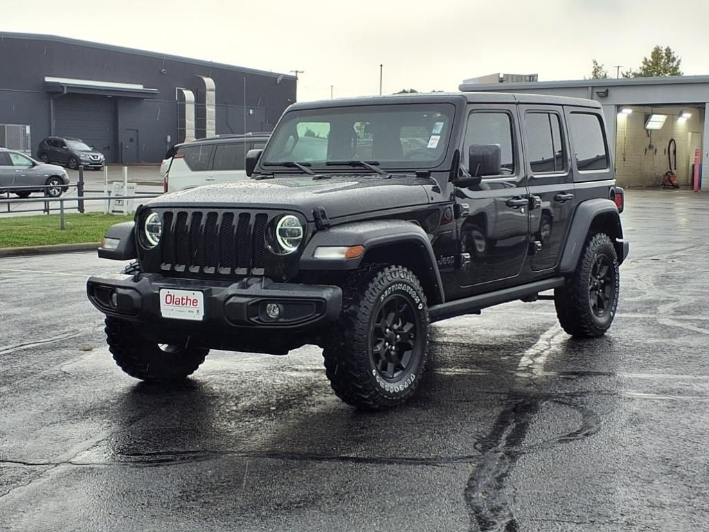 Used 2021 Jeep Wrangler Unlimited Willys with VIN 1C4HJXDG0MW741932 for sale in Kansas City