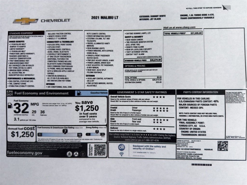 Used 2021 Chevrolet Malibu 1LT with VIN 1G1ZD5ST6MF066032 for sale in Kansas City