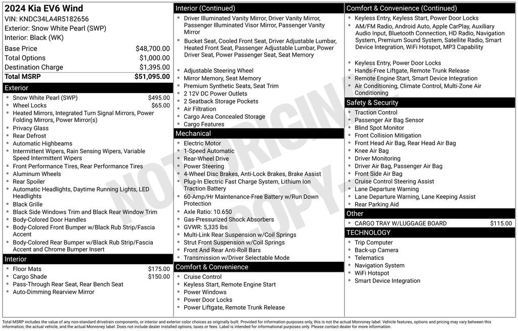 Used 2024 Kia EV6 Wind with VIN KNDC34LA4R5182656 for sale in Morehead, KY