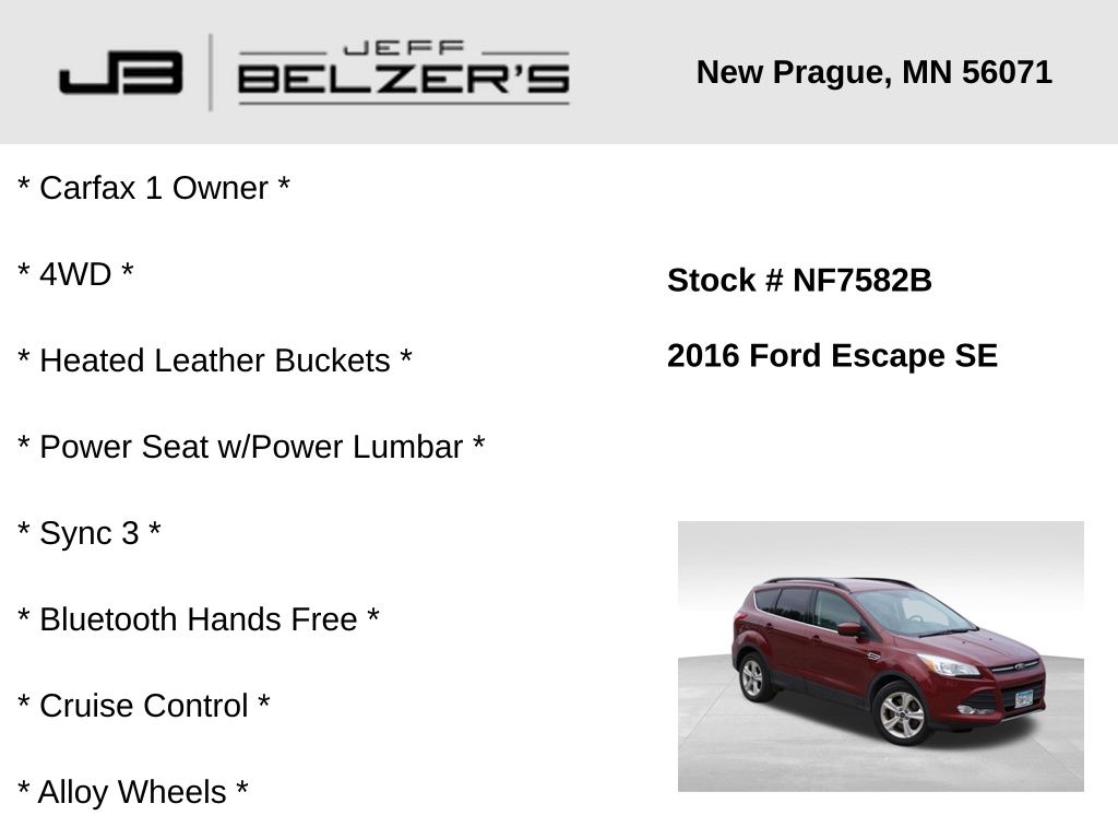 Used 2016 Ford Escape SE with VIN 1FMCU9G99GUB12675 for sale in New Prague, MN