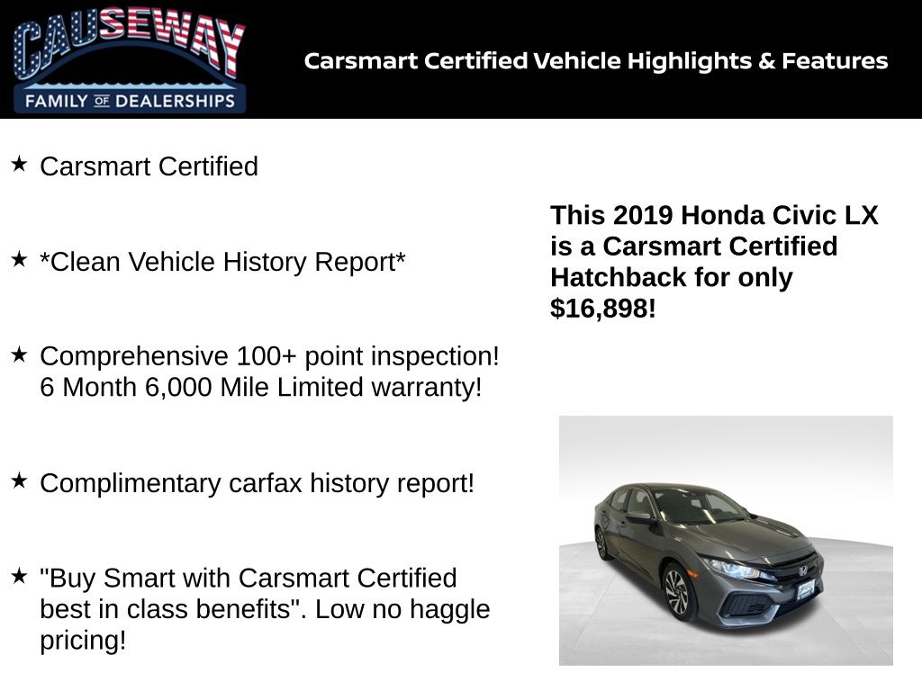 Used 2019 Honda Civic Hatchback LX with VIN SHHFK7H33KU417305 for sale in Stafford Township, NJ