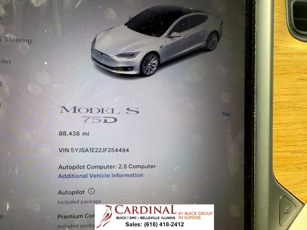 Used 2018 Tesla Model S 75D with VIN 5YJSA1E22JF254494 for sale in Belleville, IL