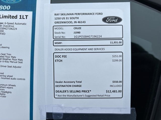 Used 2016 Chevrolet Cruze Limited 1LT with VIN 1G1PE5SB4G7196224 for sale in Greenwood, IN