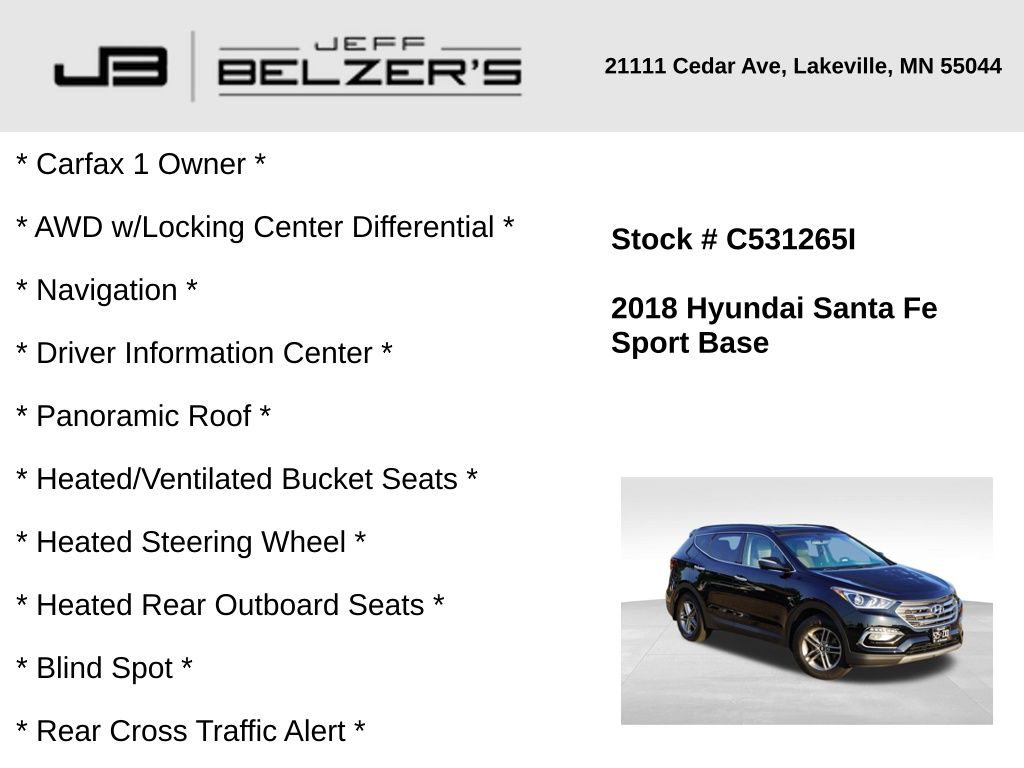 Used 2018 Hyundai Santa Fe Sport Base with VIN 5NMZUDLB8JH100963 for sale in Lakeville, MN