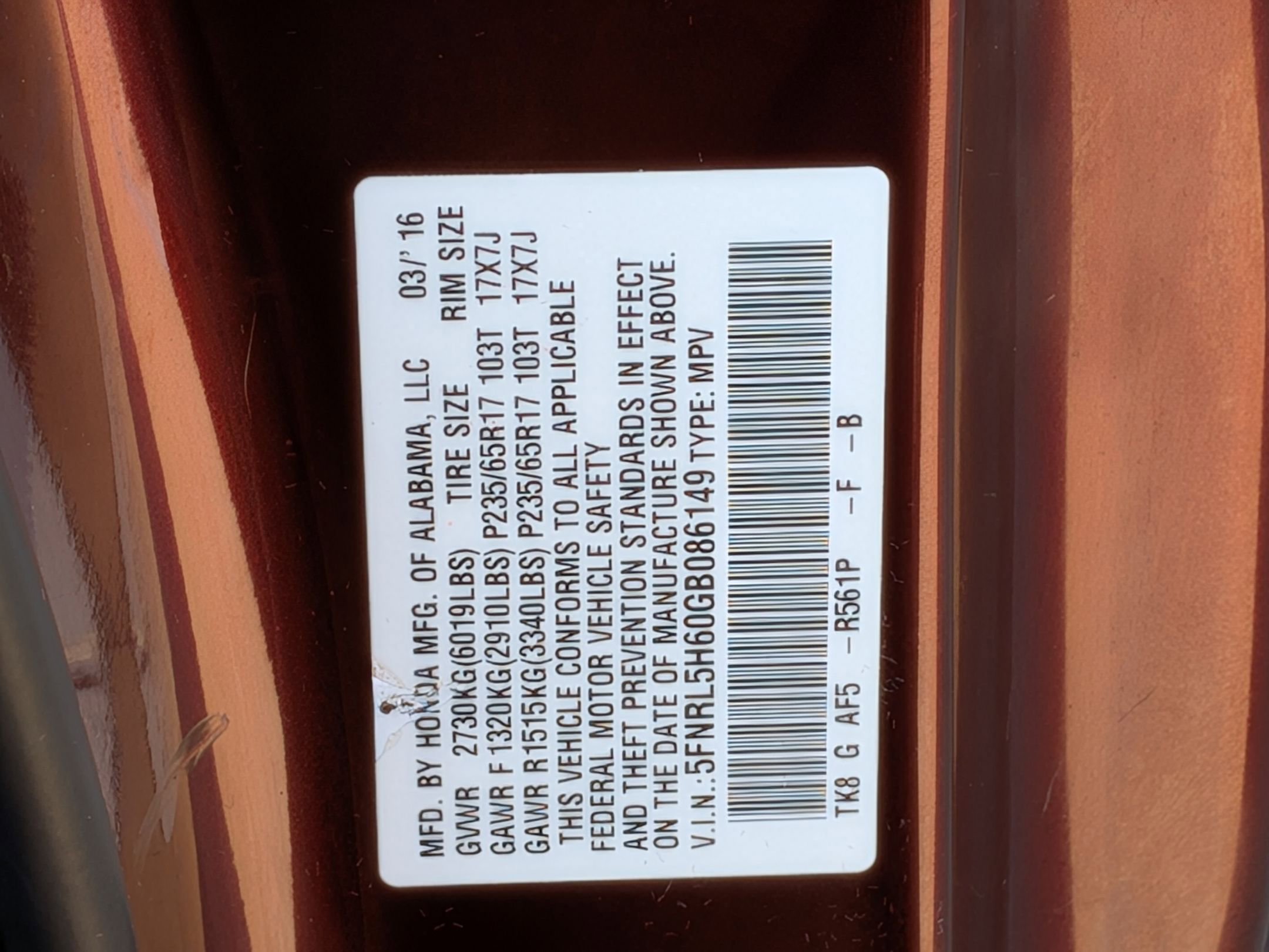 2016 Honda Odyssey EX-L photo 32