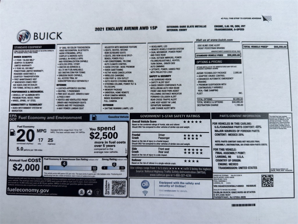 Used 2021 Buick Enclave Avenir with VIN 5GAEVCKW5MJ149953 for sale in Kansas City