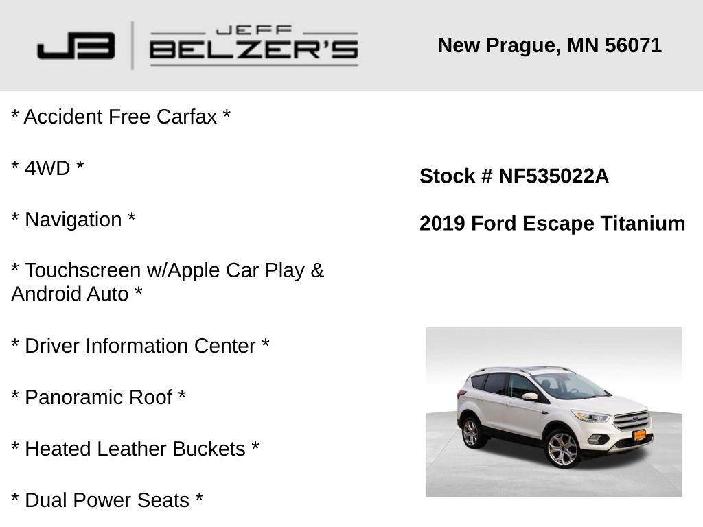 Used 2019 Ford Escape Titanium with VIN 1FMCU9J94KUA19905 for sale in New Prague, MN