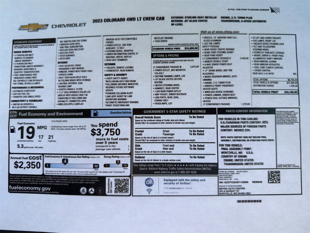 Used 2023 Chevrolet Colorado LT with VIN 1GCPTCEK2P1152609 for sale in Kansas City