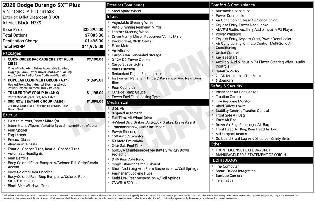 Used 2020 Dodge Durango SXT Plus with VIN 1C4RDJAG0LC131638 for sale in Elk River, Minnesota