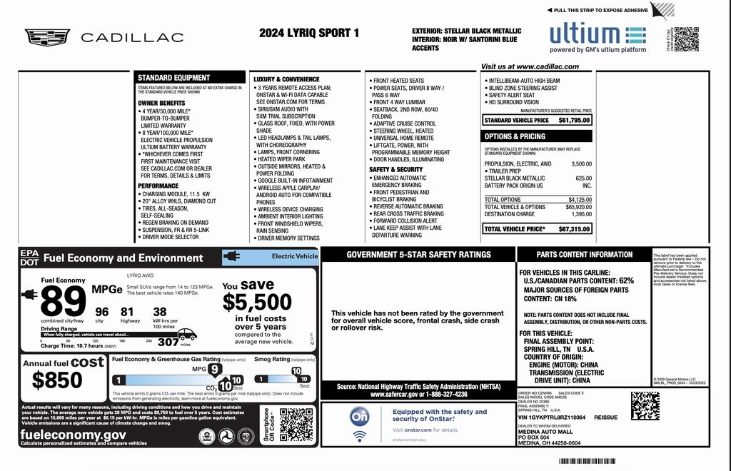 Used 2024 Cadillac LYRIQ Sport 1 with VIN 1GYKPTRL8RZ110364 for sale in Chicago, IL