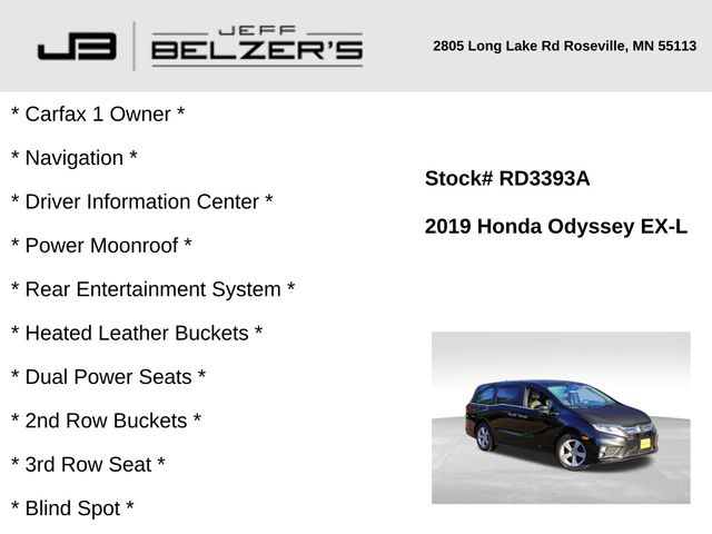 Used 2019 Honda Odyssey EX-L with VIN 5FNRL6H77KB137010 for sale in Lakeville, MN