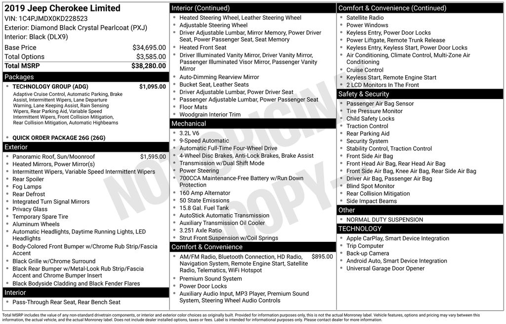 Certified 2019 Jeep Cherokee Limited with VIN 1C4PJMDX0KD228523 for sale in Glen Mills, PA