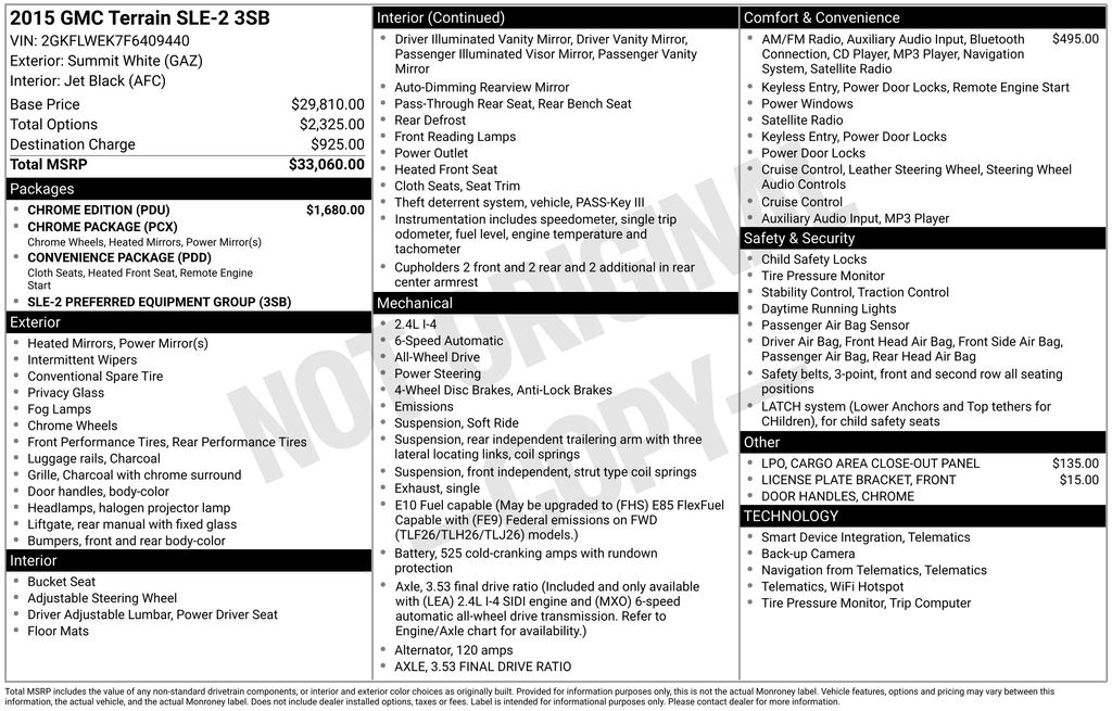 Used 2015 GMC Terrain SLE-2 with VIN 2GKFLWEK7F6409440 for sale in Elk River, Minnesota