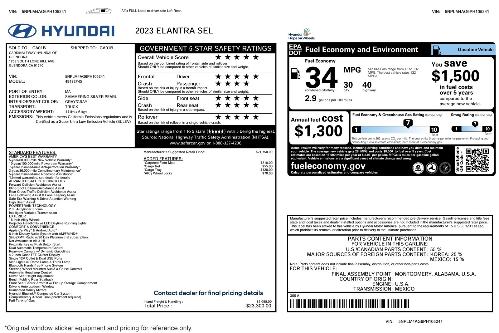 Used 2023 Hyundai Elantra SEL with VIN 5NPLM4AG6PH105241 for sale in Newport Beach, CA