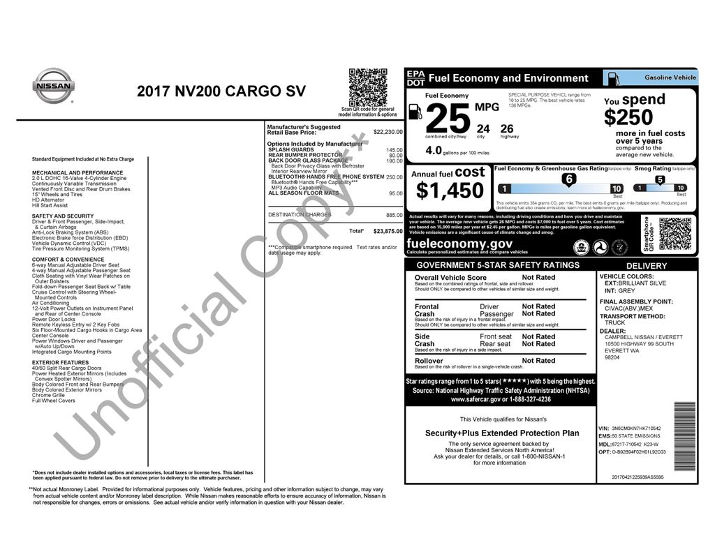 2017 Nissan NV200 SV's photo