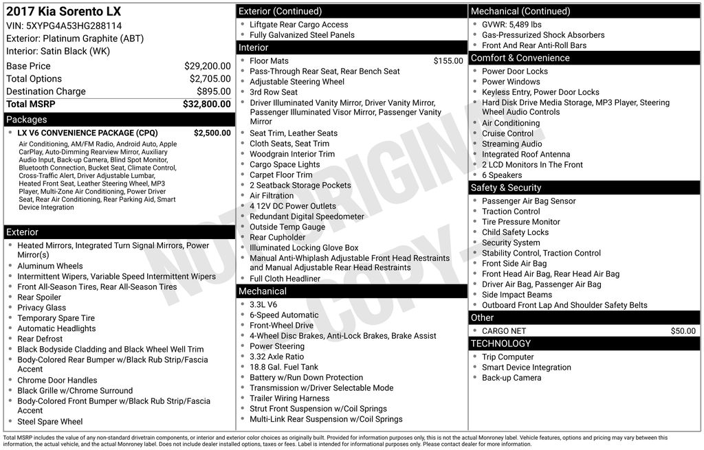 Used 2017 Kia Sorento LX with VIN 5XYPG4A53HG288114 for sale in Gainesville, FL