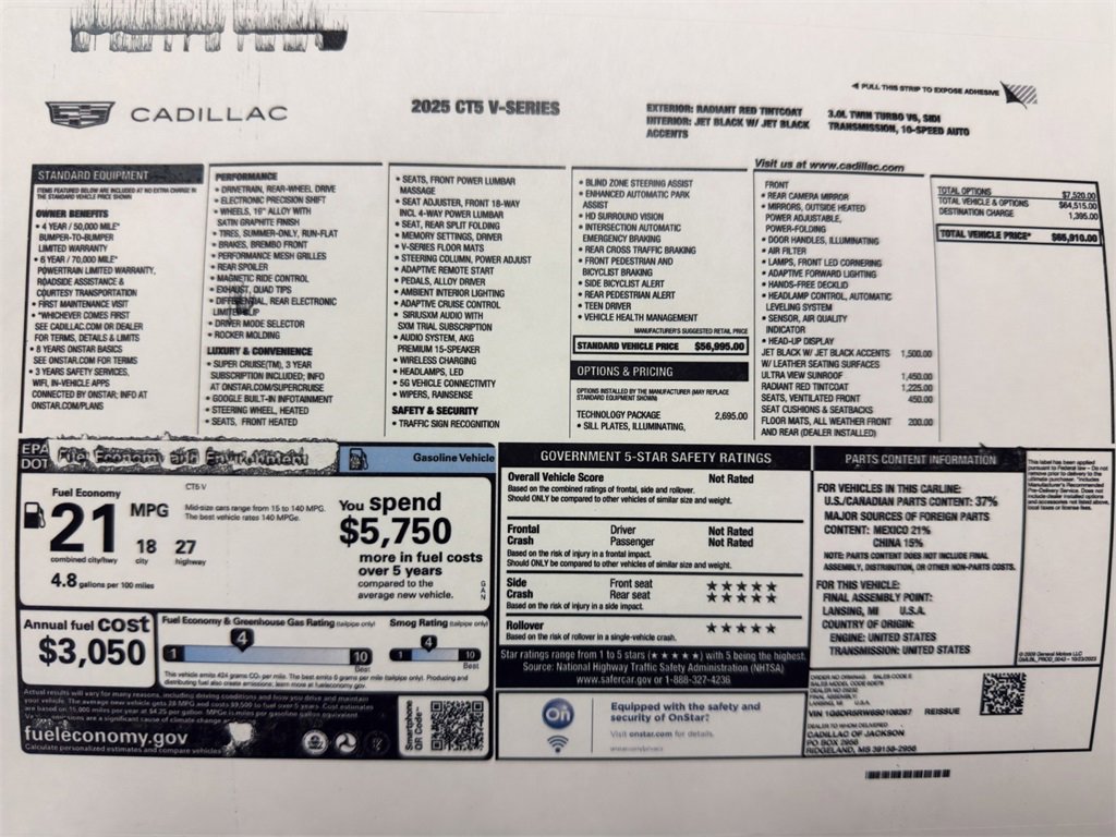 Used 2025 Cadillac CT5 V-Series with VIN 1G6DR5RW6S0108267 for sale in Kansas City