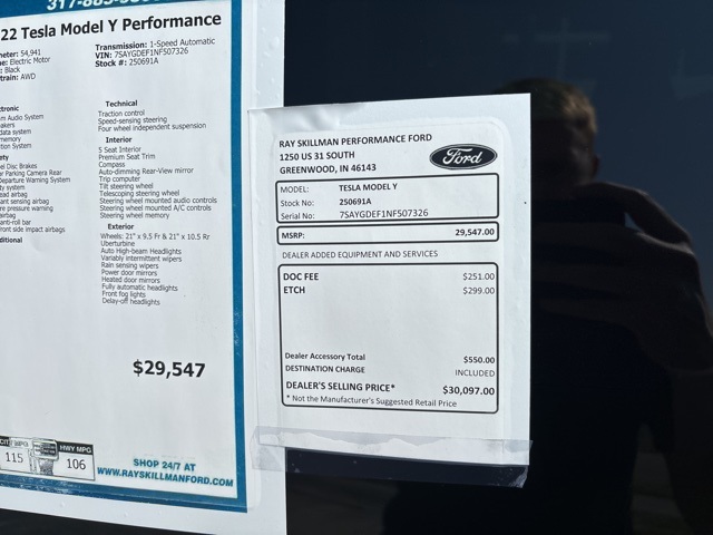 Used 2022 Tesla Model Y Performance with VIN 7SAYGDEF1NF507326 for sale in Greenwood, IN