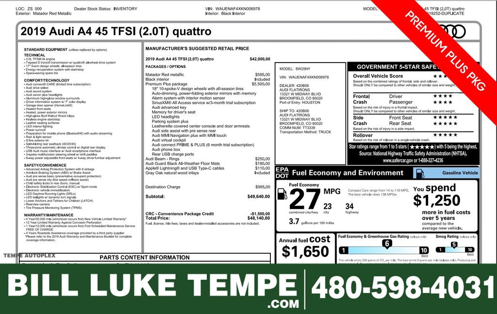 2019 Audi A4 Premium Plus's photo