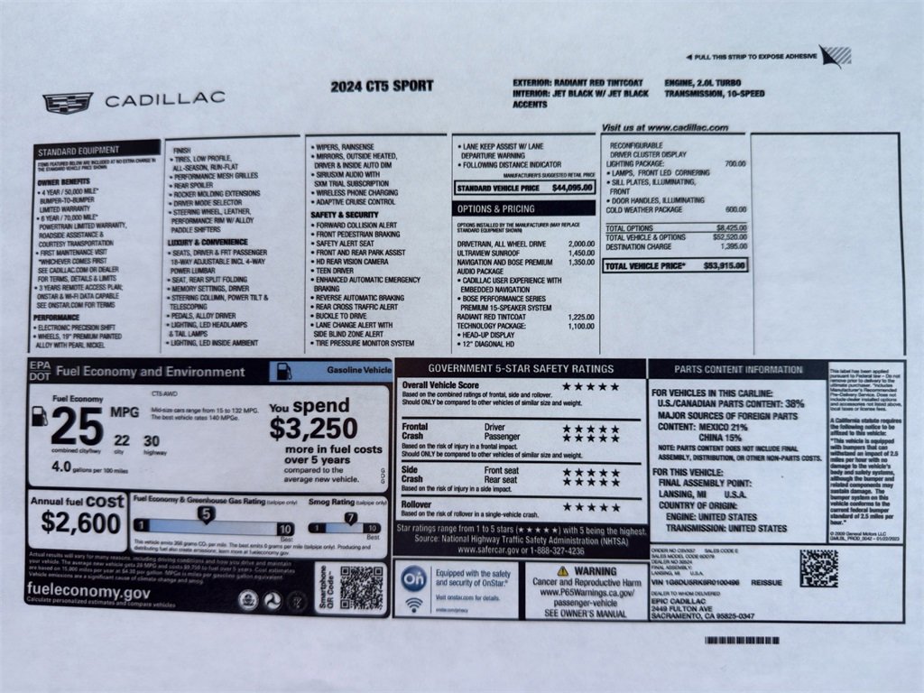 Used 2024 Cadillac CT5 Sport with VIN 1G6DU5RK6R0100496 for sale in Kansas City
