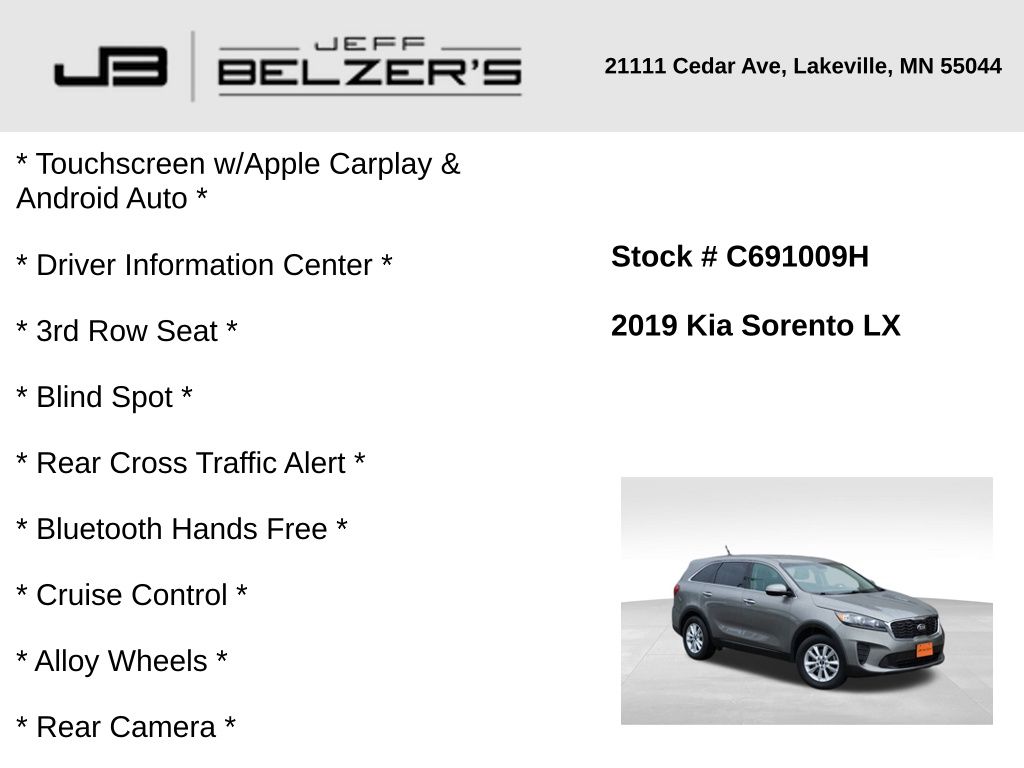 Used 2019 Kia Sorento LX with VIN 5XYPG4A36KG543859 for sale in Lakeville, MN