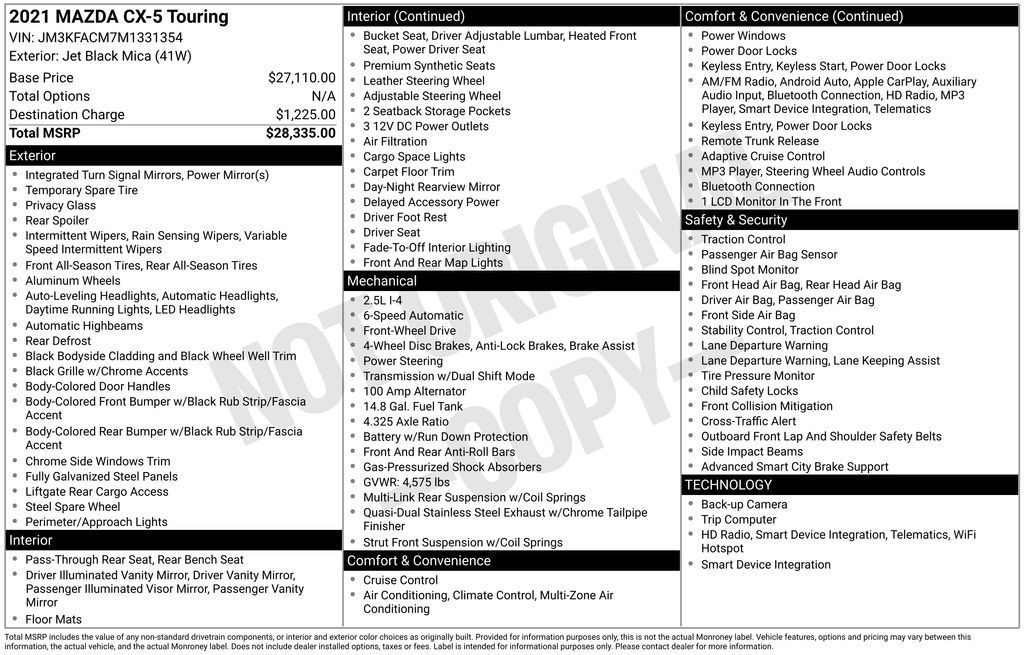 Used 2021 Mazda CX-5 Touring with VIN JM3KFACM7M1331354 for sale in Elk River, Minnesota