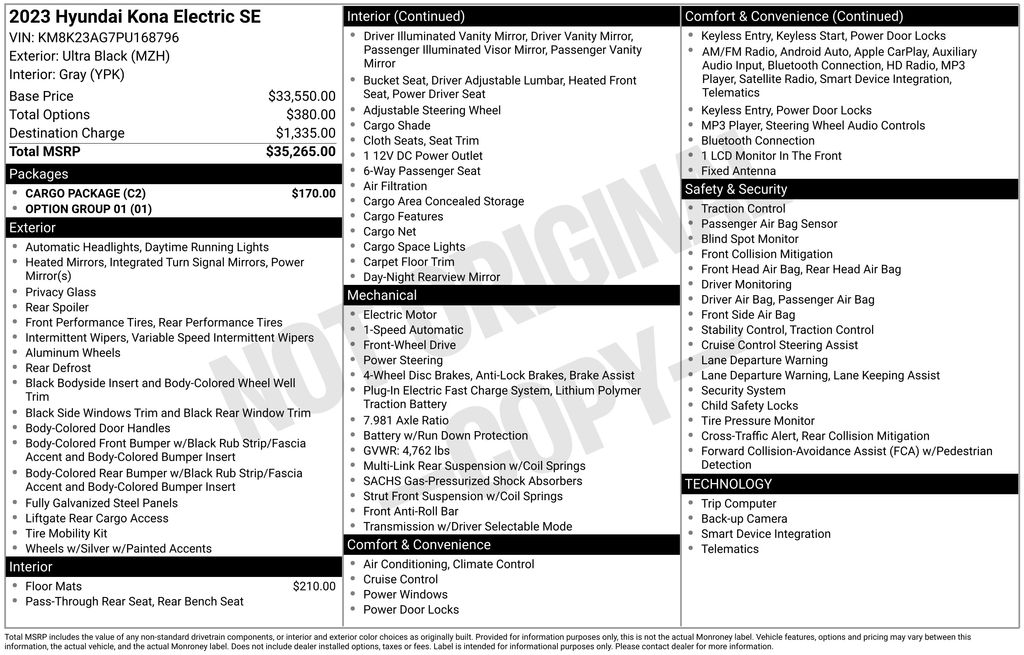 Used 2023 Hyundai Kona EV SE with VIN KM8K23AG7PU168796 for sale in Highland Park, IL