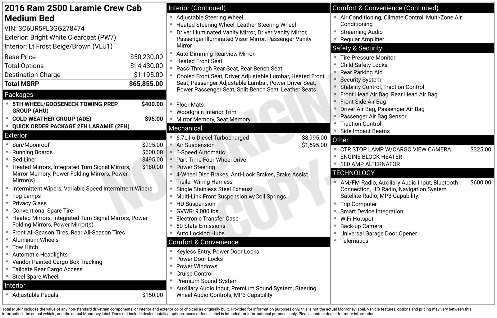 Used 2016 RAM Ram 2500 Pickup Laramie with VIN 3C6UR5FL3GG278474 for sale in Baxter, Minnesota