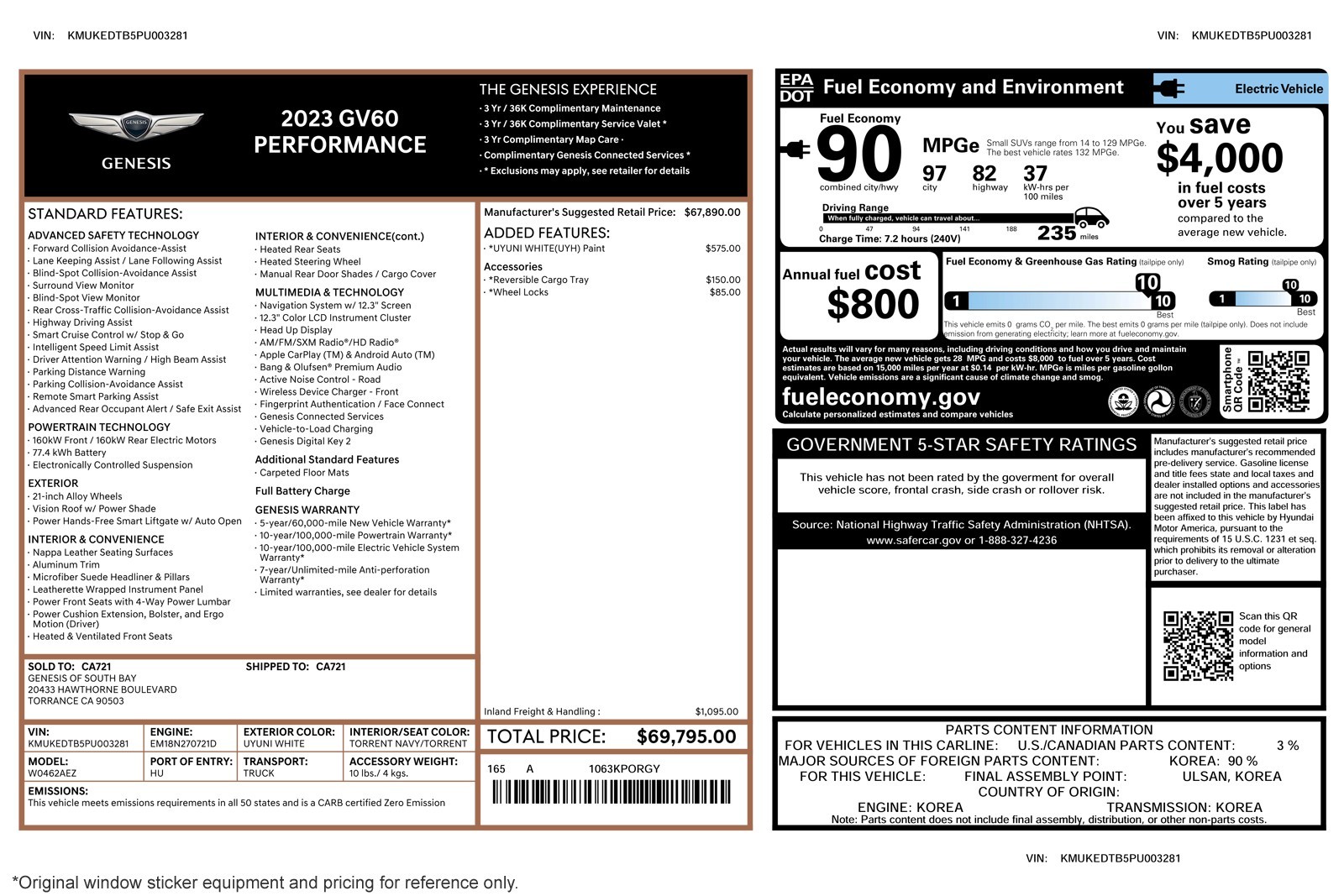 Used 2023 GENESIS GV60 Performance with VIN KMUKEDTB5PU003281 for sale in Newport Beach, CA