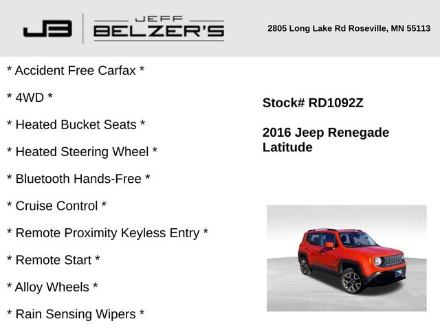 Used 2016 Jeep Renegade Latitude with VIN ZACCJBBT8GPE34541 for sale in Lakeville, MN