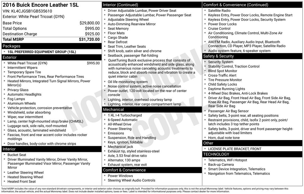 Used 2016 Buick Encore Leather with VIN KL4CJGSB1GB535610 for sale in Huron, SD