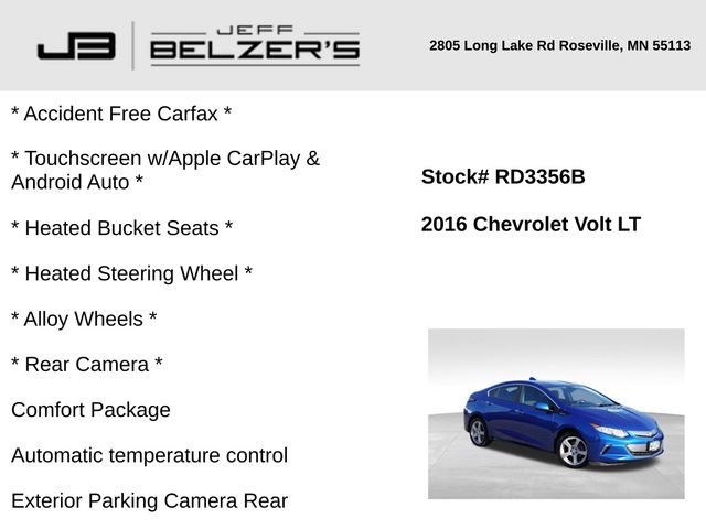 Used 2016 Chevrolet Volt LT with VIN 1G1RC6S5XGU136917 for sale in Lakeville, MN