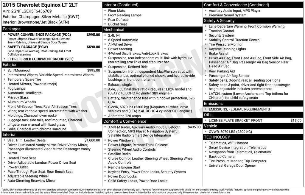 Used 2015 Chevrolet Equinox 2LT with VIN 2GNFLGEK5F6436709 for sale in Newton, IA