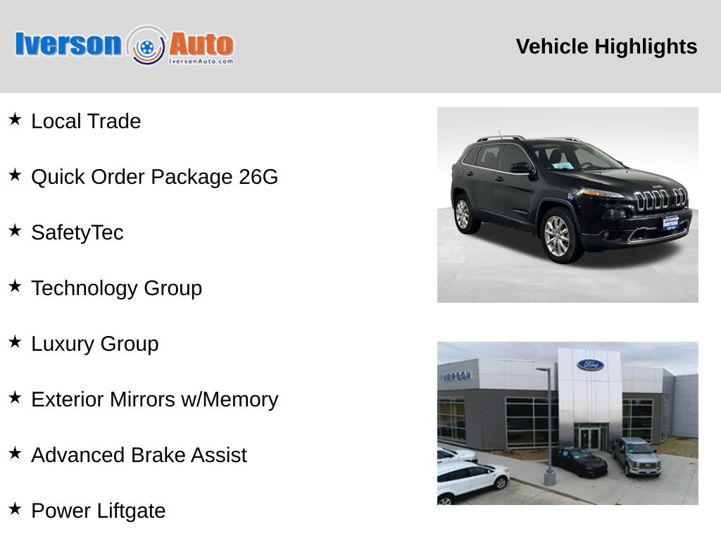 Used 2015 Jeep Cherokee Limited with VIN 1C4PJMDS7FW541115 for sale in Huron, SD