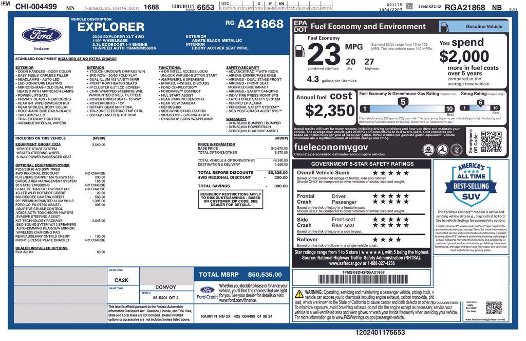 Used 2024 Ford Explorer XLT with VIN 1FMSK8DH2RGA21868 for sale in Elk River, Minnesota