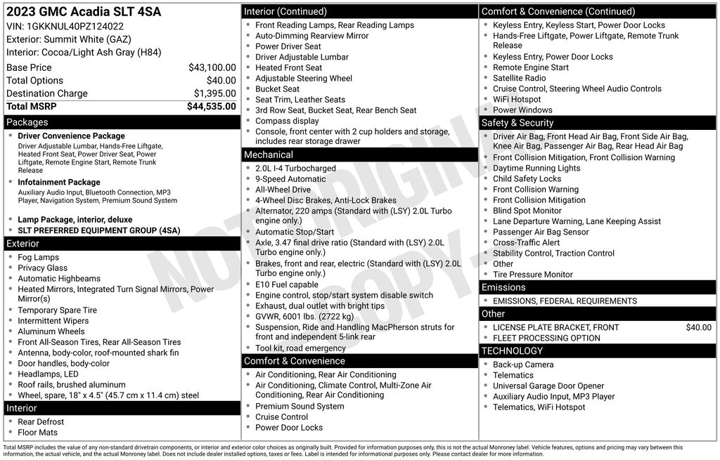 Image of Pre-Owned 2023 GMC Acadia SLT With Navigation & AWD