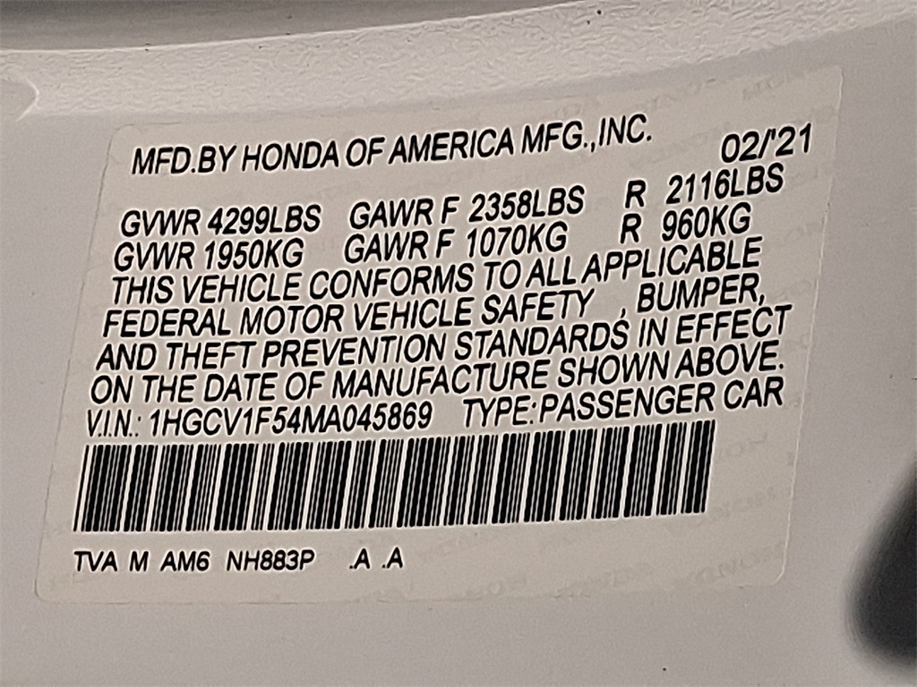 2021 Honda Accord EX-L photo 24