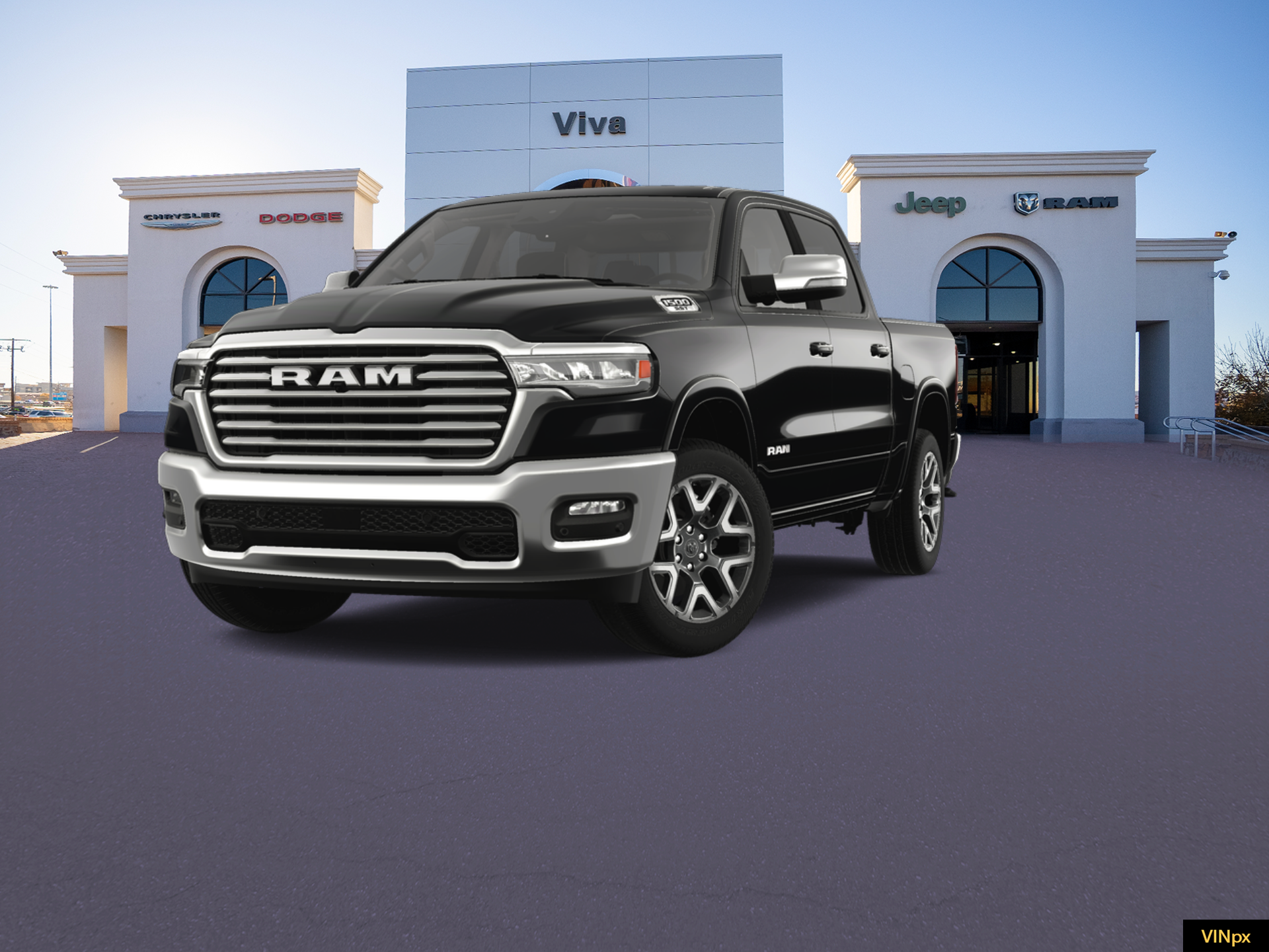 New 2025 Diamond Black Crystal Pearl-Coat Exterior Paint RAM Laramie image 1