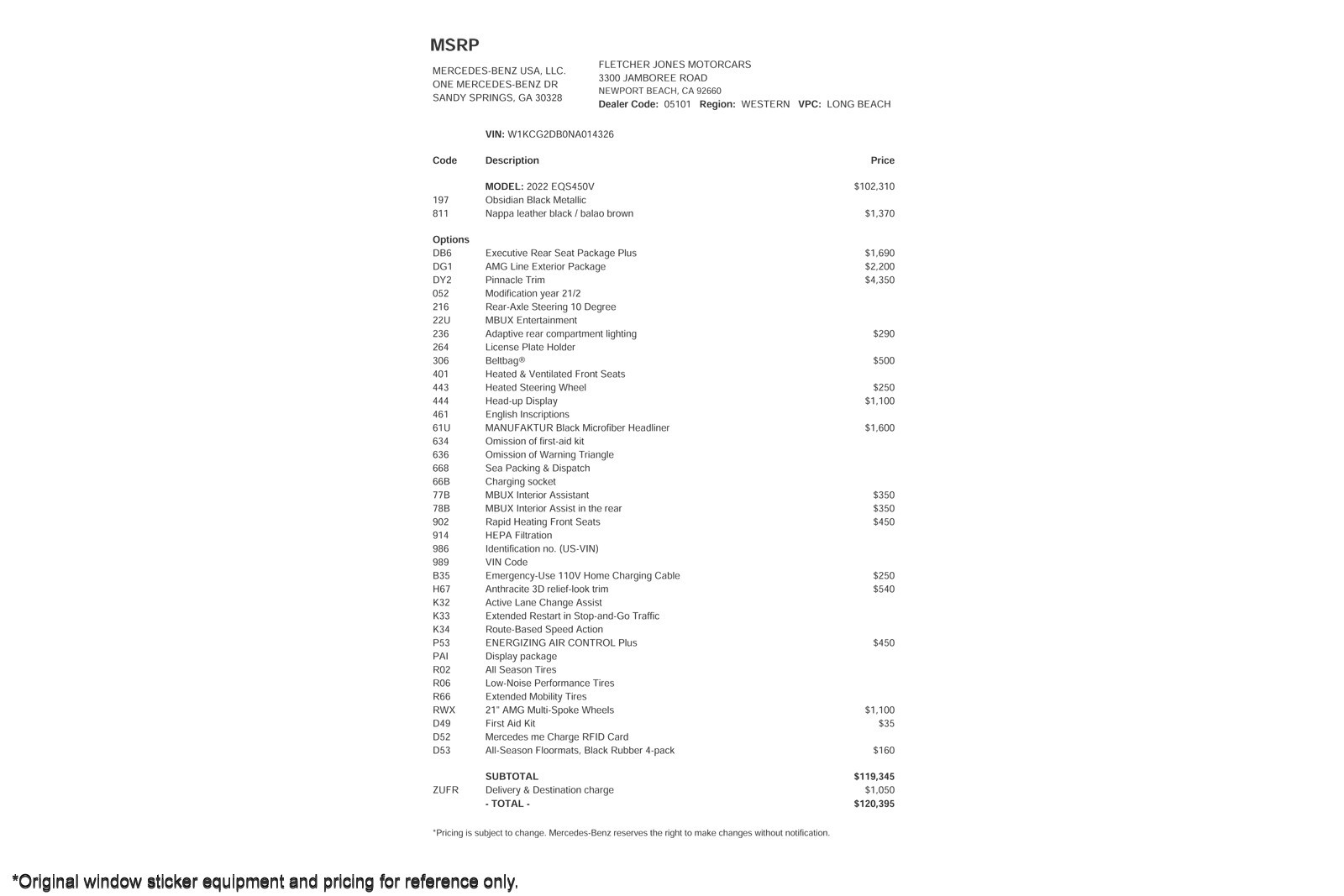 Used 2022 Mercedes-Benz EQS Base with VIN W1KCG2DB0NA014326 for sale in Newport Beach, CA