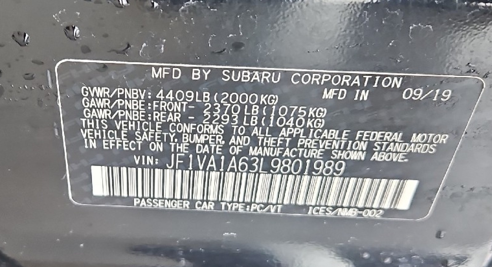 Used 2020 BLACK Subaru Base (M6) image 20