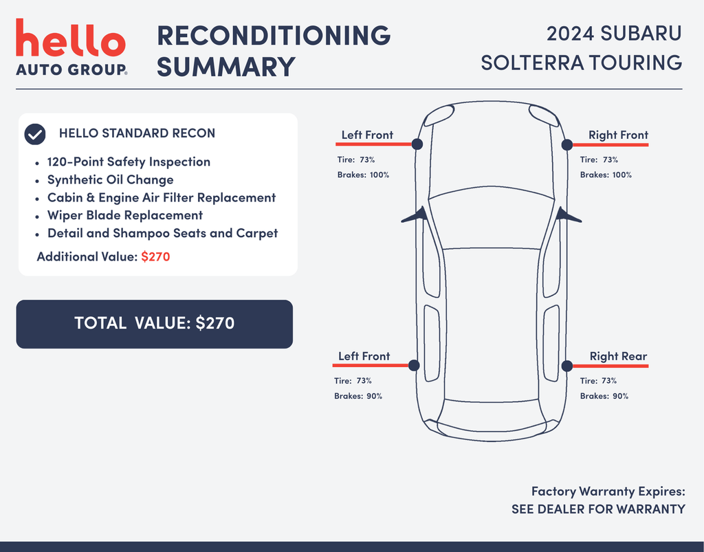 Used 2024 Subaru Solterra Touring with VIN JTMABABA4RA067413 for sale in Santa Clarita, CA