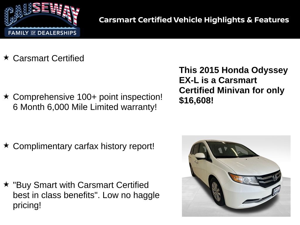 Certified 2015 Honda Odyssey EX-L with VIN 5FNRL5H64FB120155 for sale in Stafford Township, NJ