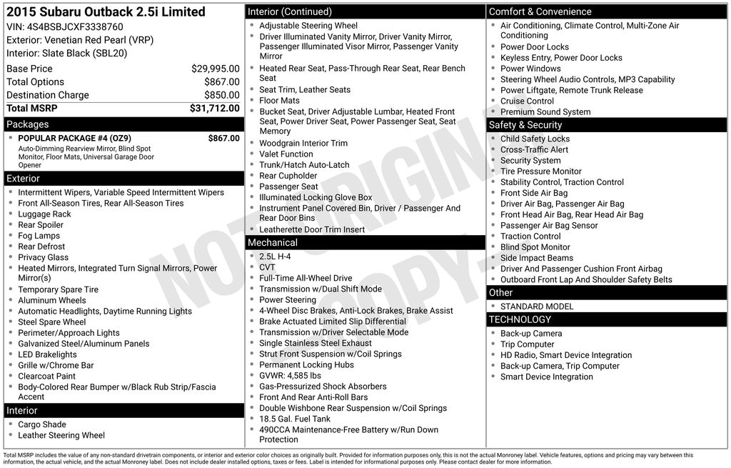 2015 Subaru Outback Limited's photo