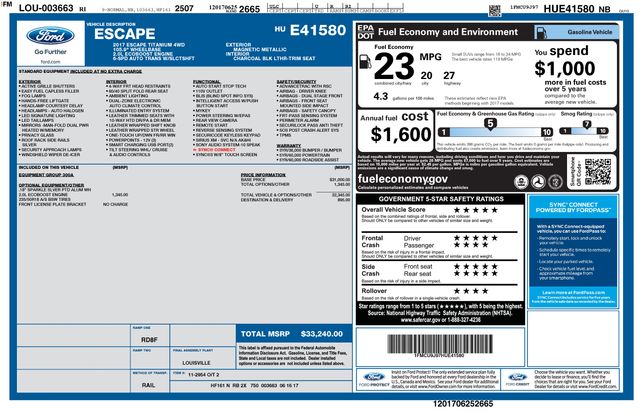 Used 2017 Ford Escape Titanium with VIN 1FMCU9J97HUE41580 for sale in West Warwick, RI