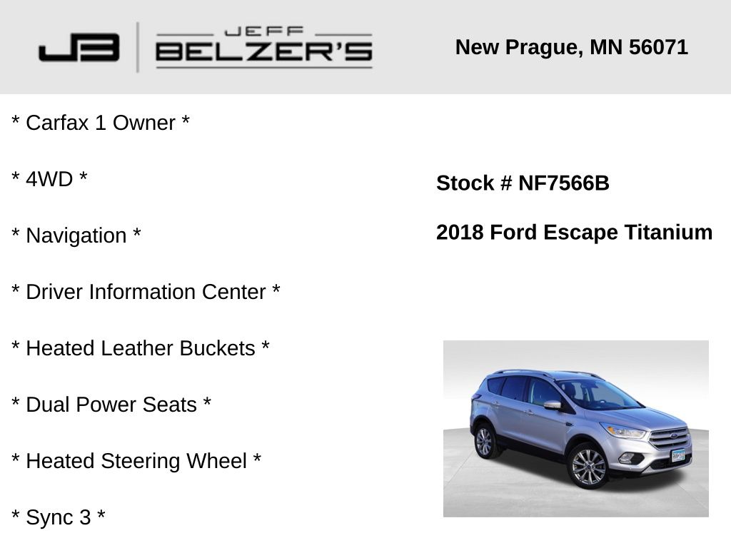 Used 2018 Ford Escape Titanium with VIN 1FMCU9J96JUA67176 for sale in New Prague, MN