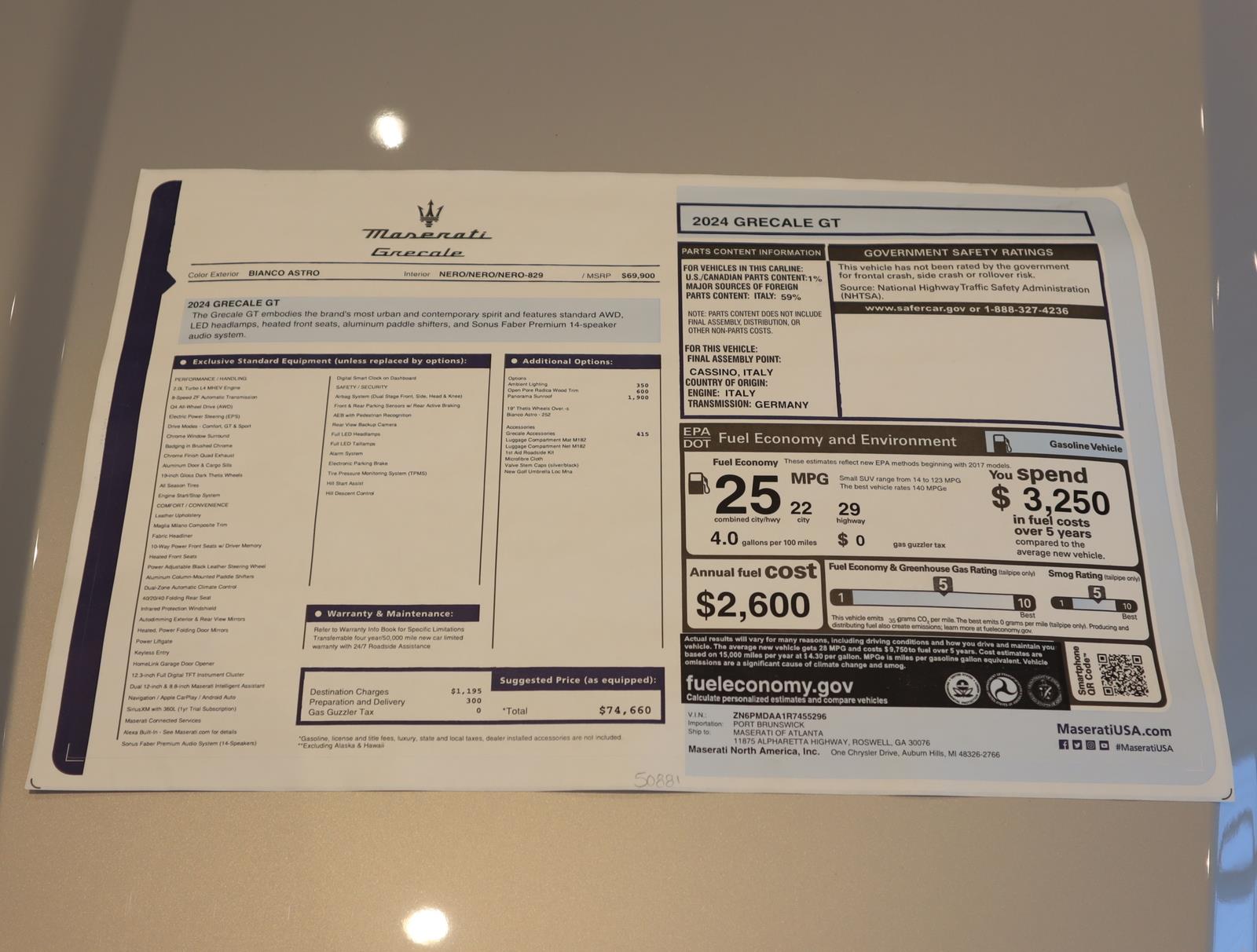 New 2024 Bianco Astro Metallic Maserati GT AWD image 40